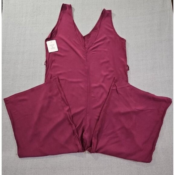 Aux Moda Italian Viscose Jumpsuit Women's Size XL Rose Red Wide Leg Loungewear - Picture 7 of 12